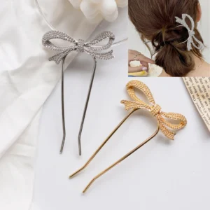 Elegant Women Bowknot Hairpins Metal U Shape Hair Fork