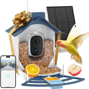 Smart Bird Feeder with Camera, Solar Powered, AI Bird Identification, Motion Detection, Auto Capture, Outdoor Bird Watching, Gift for Bird Lovers