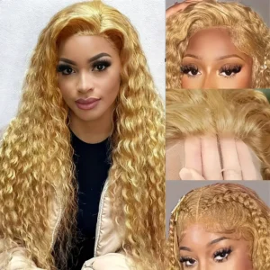 34 38inch Honey Blonde Wig Human Hair Deep Wave