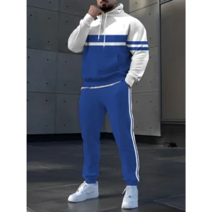 New Simple Men Hoodie And Sweatpants Set Strip Pattern