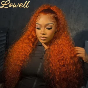 30inch Orange Ginger Water Wave Lace Front Wigs 13x4
