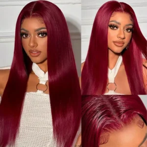 99j Burgundy Colored Human Hair 13x6 Transparent Hd Lace