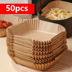 50pcs Non Stick Air Fryer Liners Food Grade Grooved