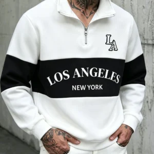 Black And White Half Zip Hoodie With La Letter