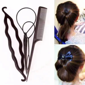 Elegant 4pcs Hair Braiding Tool Kit With Bun Maker