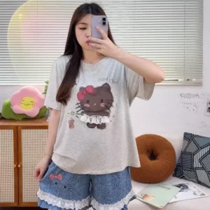Popular Hello Kitty Summer Cartoon Wo Pajamas Large Size