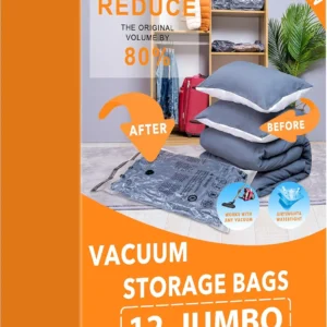 Vacuum Storage Bags, Space Saver Seal Bags for Clothing Travel Luggage Blankets Comforters Pillows Clothes Storage 12 Jumbo